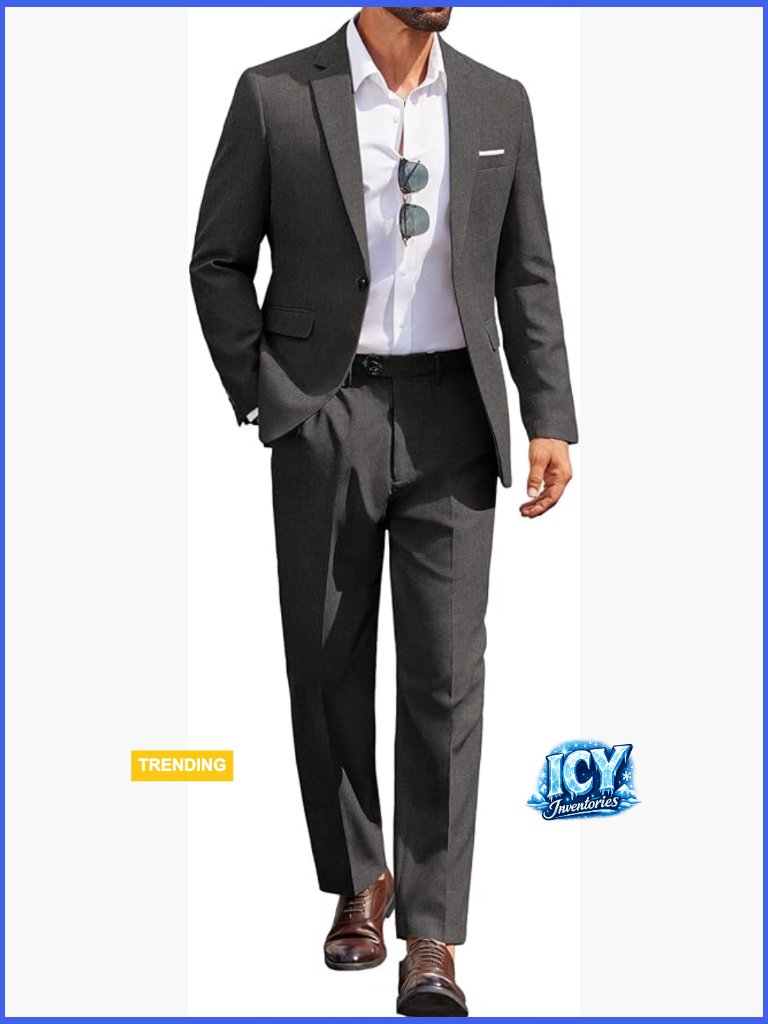 Classic Fit 2 Piece Suit Set One Button Blazer Polyester Business Wedding